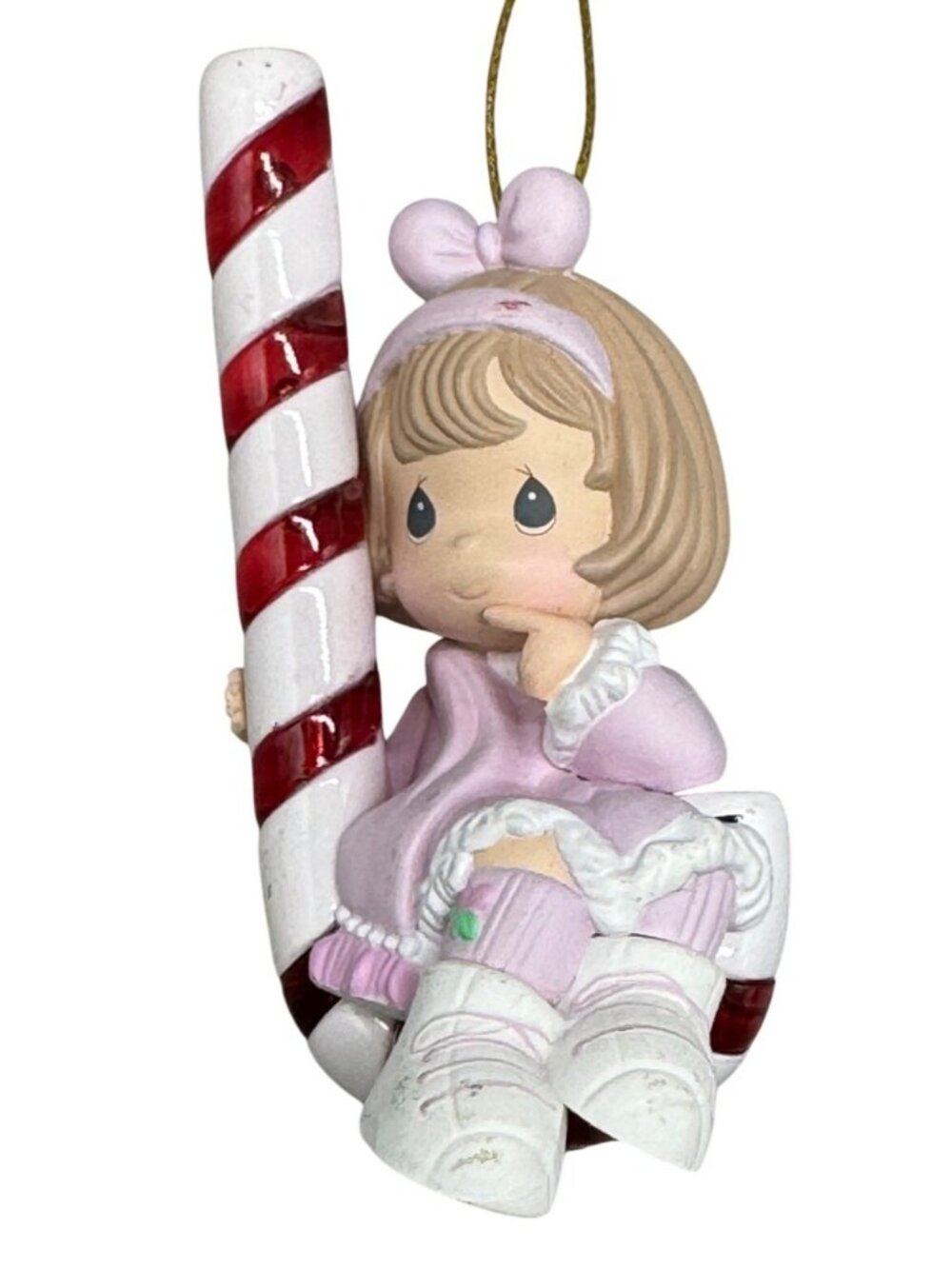 Brighten Up Christmas Vintage Precious Moments Ornament girl on candy cane READ